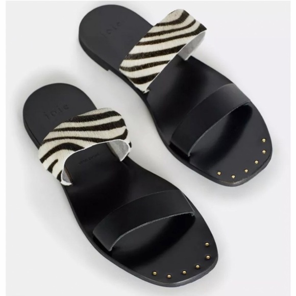 ♦️SOLD♦️JOIE Bannison Zebra Black White Cowhide Leather Slip On Mules Flat Sanda - Picture 5 of 12